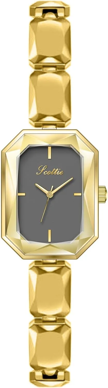 Ladies Diamond Golden Bangle Watch, Waterproof Quartz Watches Gift for Her FANMIS Women's Luxury Crystal Bracelet Watch artistic cooperative with Faceted Rectangular Dial ?C Elegant 