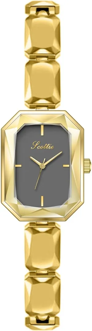 Ladies Diamond Golden Bangle Watch, Waterproof Quartz Watches Gift for Her FANMIS Women's Luxury Crystal Bracelet Watch artistic cooperative with Faceted Rectangular Dial ?C Elegant 