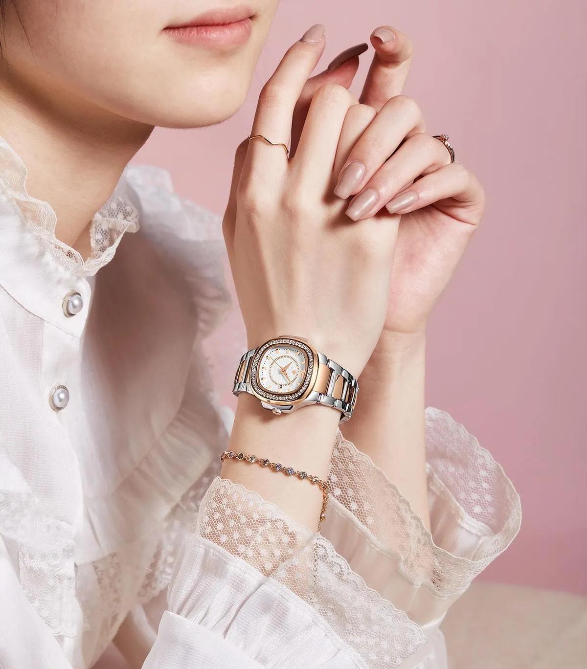 Ladies Dress Wristwatches Women's Watches Fashion Square complicated brightly puritan squander Dial Stainless Steel Waterproof Date Diamond 