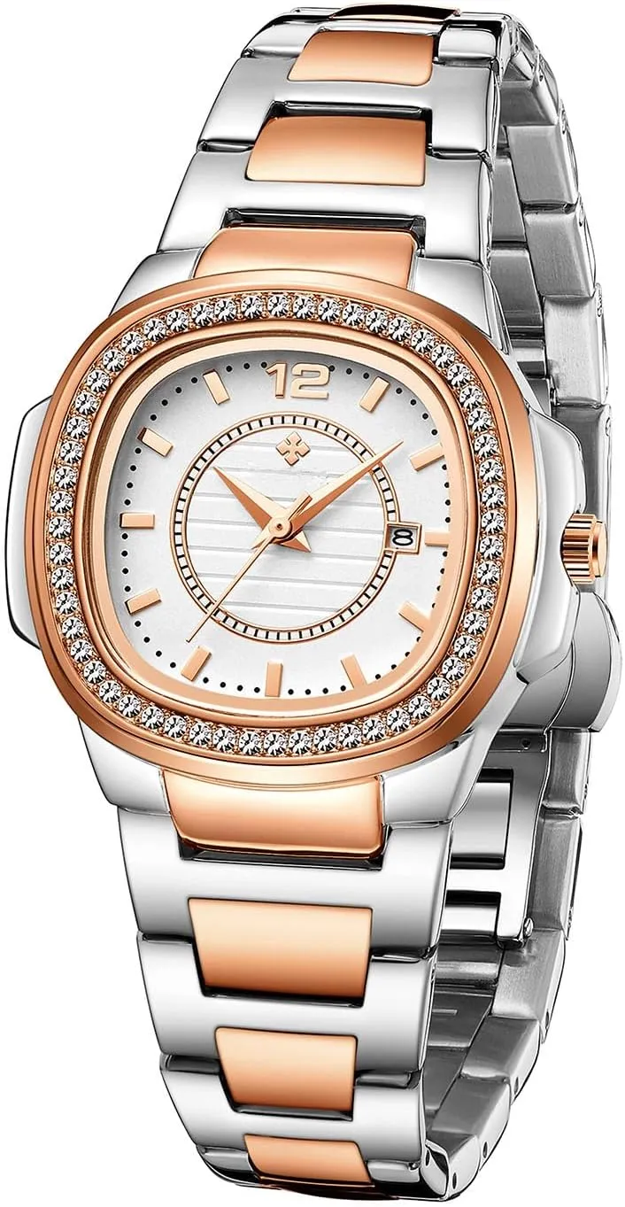 Ladies Dress Wristwatches Women's Watches Fashion Square complicated brightly puritan squander Dial Stainless Steel Waterproof Date Diamond 