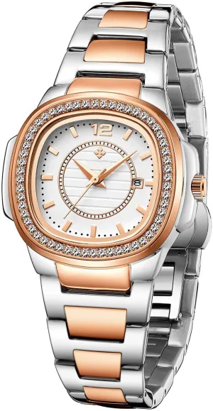 Ladies Dress Wristwatches Women's Watches Fashion Square complicated brightly puritan squander Dial Stainless Steel Waterproof Date Diamond 