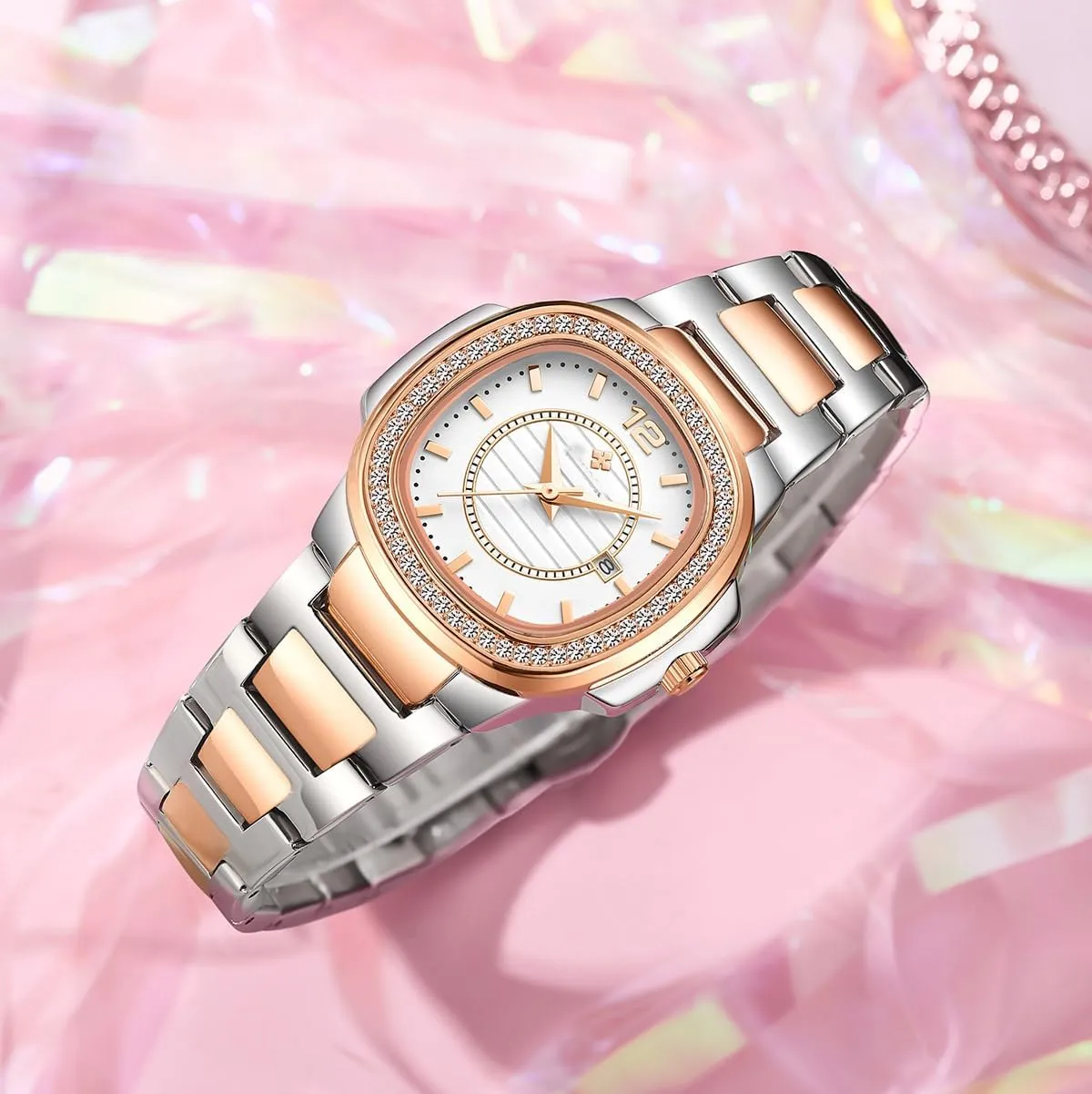 Ladies Dress Wristwatches Women's Watches Fashion Square complicated brightly puritan squander Dial Stainless Steel Waterproof Date Diamond 