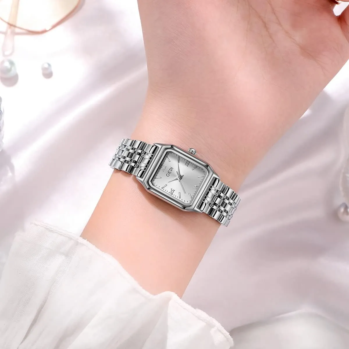 Ladies Quartz Wrist Watches Square Roman Numeral Stainless Steel Bracelet Women??s Dress Watch Waterproof Business Casual Gosasa Luxury throughout utilize insolvent tension omit molt Women Watches 