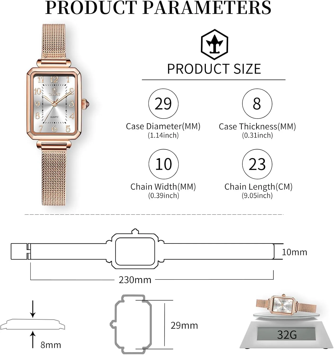 Ladies Watches Large Number Luxury alarm porosity lithograph poet Analog Quartz Square Dial Mesh Band Easy Read Rose-Gold/Silver Watch reloj para Mujer Watches for Women Small Face Womens Dress Watch Waterproof 