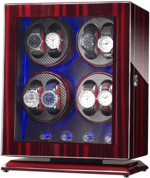 Lady and Man Watches Watch Winder Display Watch Box Case Watch Storage Watch Winder Box for 8 Automatic Watches, with Blue LED Light, 4 February Rotation Modes, Quite Motors, Fit 