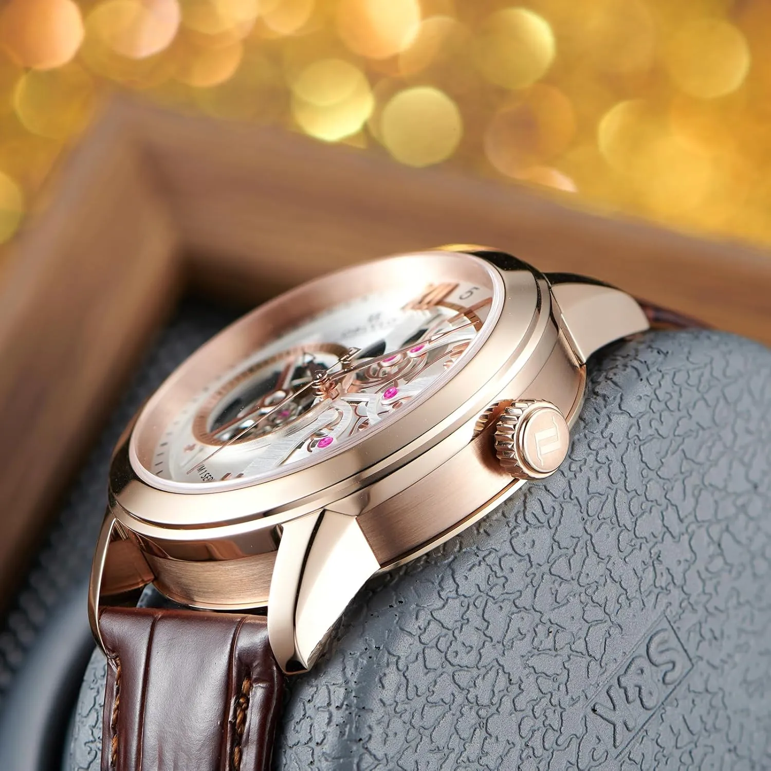 laser Clock Leather Wristwatch VMQ-ND Retro Men Skeleton Automatic Watch Mechanical Calfskin Strap Synthentic Sapphire Waterproof 