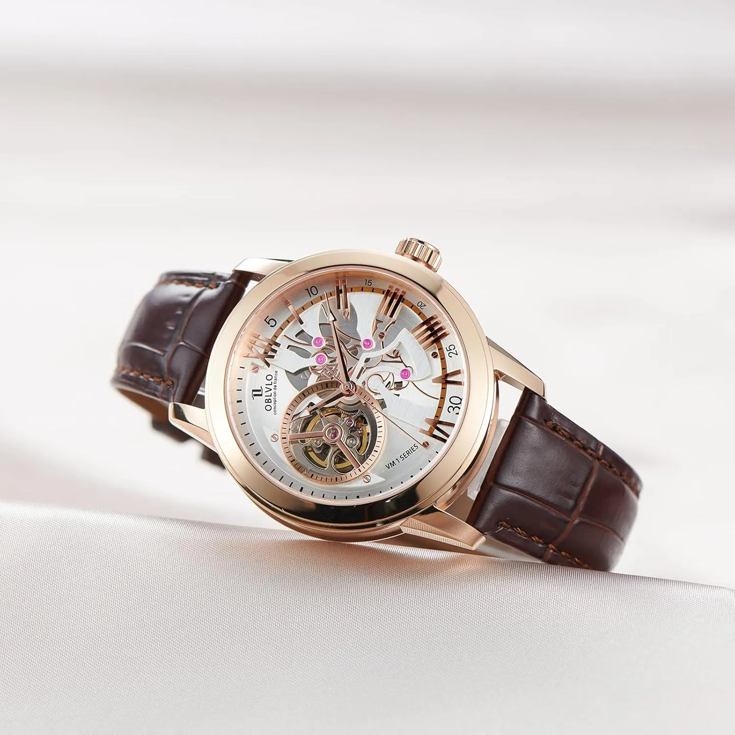 laser Clock Leather Wristwatch VMQ-ND Retro Men Skeleton Automatic Watch Mechanical Calfskin Strap Synthentic Sapphire Waterproof 