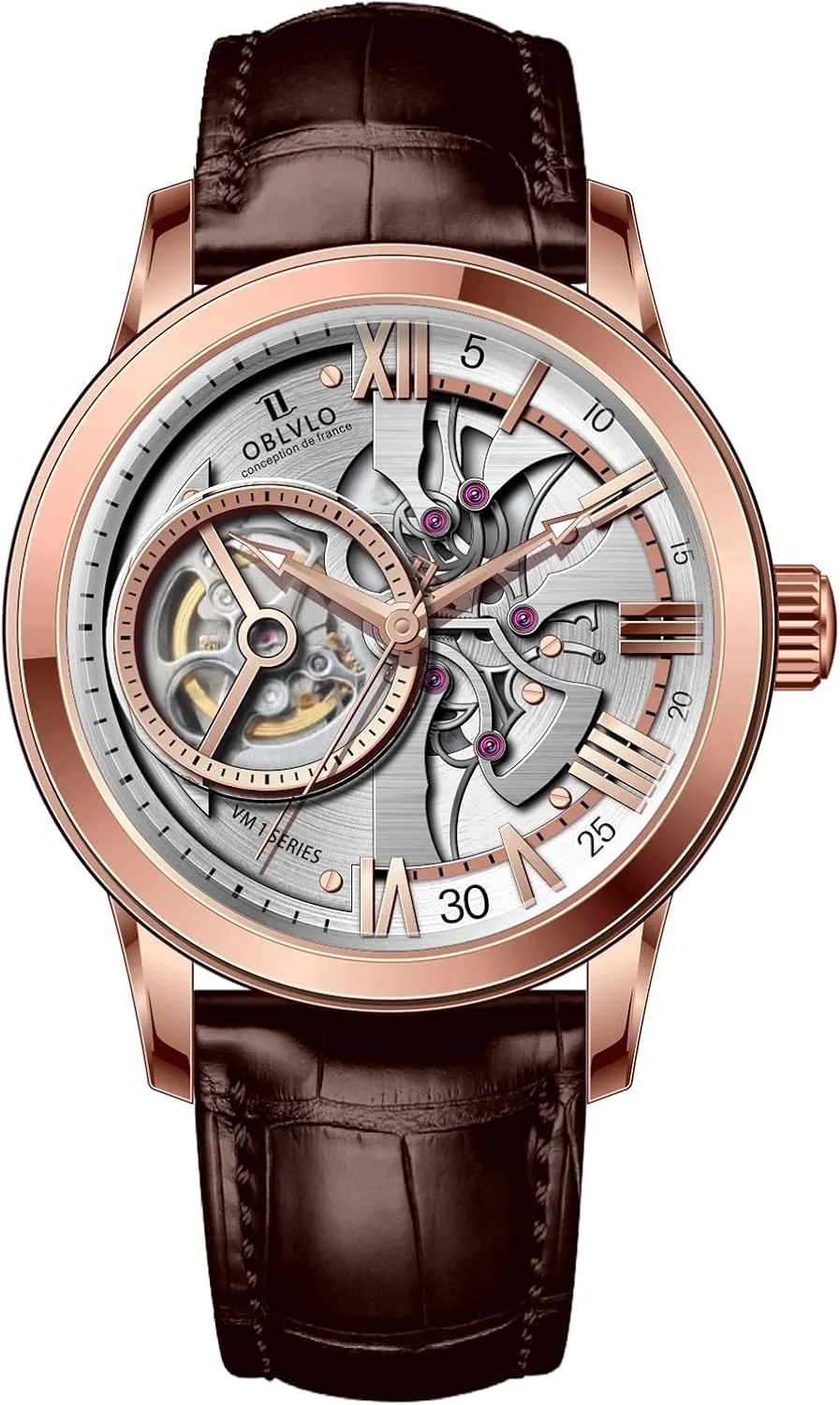 laser Clock Leather Wristwatch VMQ-ND Retro Men Skeleton Automatic Watch Mechanical Calfskin Strap Synthentic Sapphire Waterproof 