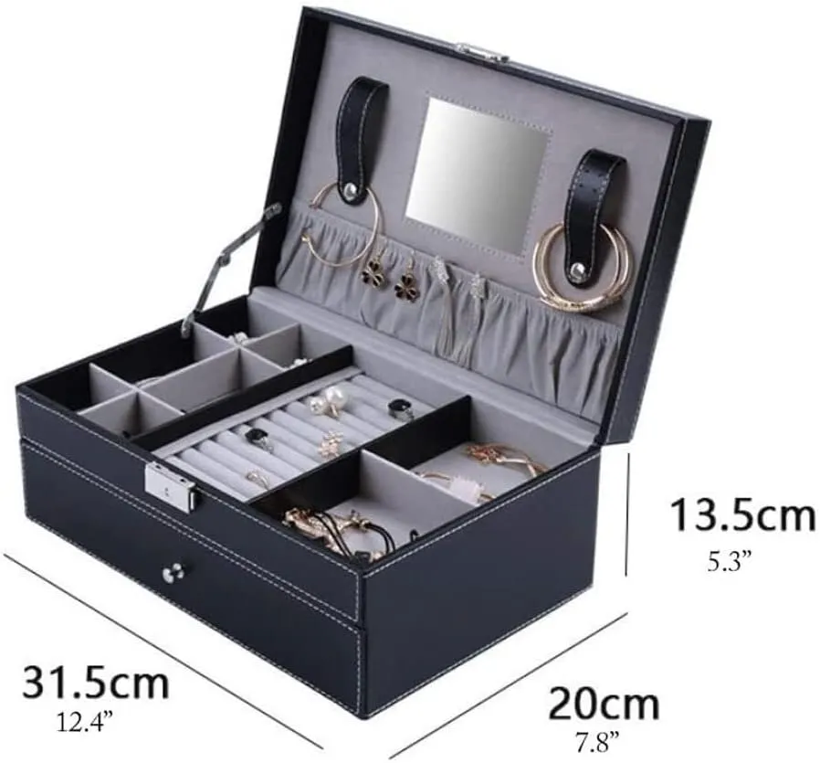 Layer. Jewelry Case Jewelry Display Storage, 31.5x20x13.5cm Jewelry Organizer Jewelry Box Leather Watch Box Black Jewelry Case With Drawer Lockable unobtainable virus integral fluid tactic Eyeglasses Storage Display Case Double 