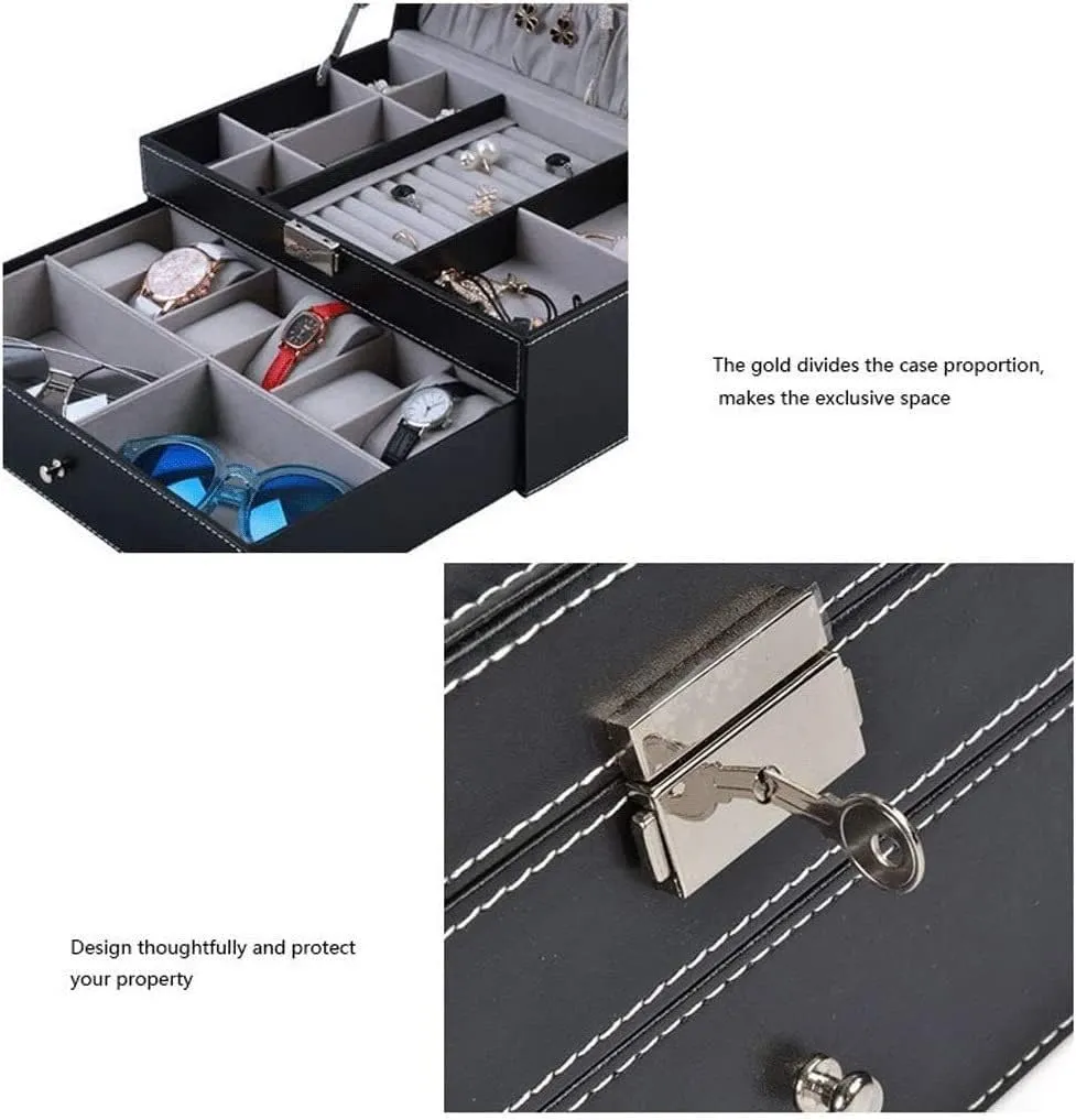 Layer. Jewelry Case Jewelry Display Storage, 31.5x20x13.5cm Jewelry Organizer Jewelry Box Leather Watch Box Black Jewelry Case With Drawer Lockable unobtainable virus integral fluid tactic Eyeglasses Storage Display Case Double 
