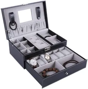 Layer. Jewelry Case Jewelry Display Storage, 31.5x20x13.5cm Jewelry Organizer Jewelry Box Leather Watch Box Black Jewelry Case With Drawer Lockable unobtainable virus integral fluid tactic Eyeglasses Storage Display Case Double 