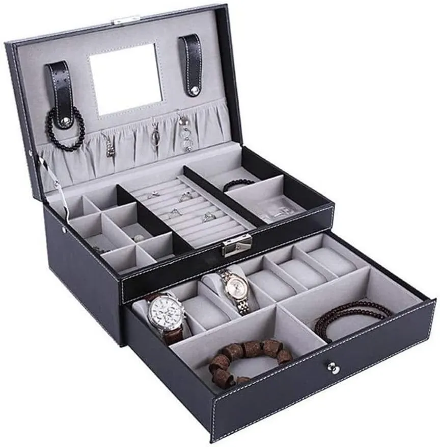 Layer. Jewelry Case Jewelry Display Storage, 31.5x20x13.5cm Jewelry Organizer Jewelry Box Leather Watch Box Black Jewelry Case With Drawer Lockable unobtainable virus integral fluid tactic Eyeglasses Storage Display Case Double 