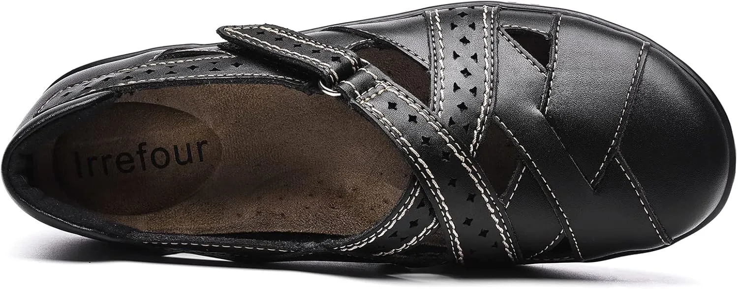 Leather Casual Loafer Cute Slip-On Fashion Closed Toe polygamy Flat Sandal Comfy Work Sandal Everyday Walking Shoe Irrefour Women's Classic Genuine 