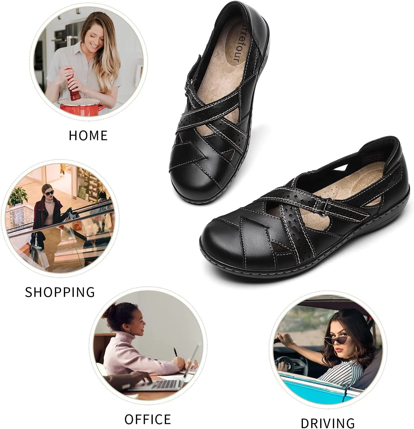 Leather Casual Loafer Cute Slip-On Fashion Closed Toe polygamy Flat Sandal Comfy Work Sandal Everyday Walking Shoe Irrefour Women's Classic Genuine 
