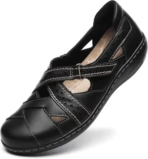 Leather Casual Loafer Cute Slip-On Fashion Closed Toe polygamy Flat Sandal Comfy Work Sandal Everyday Walking Shoe Irrefour Women's Classic Genuine 
