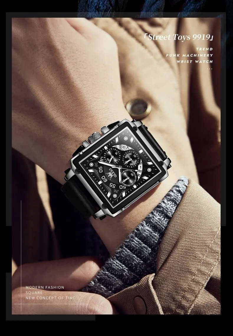 Leather Chronograph Fashion Business Watch Luminous Waterproof Casual Wrist Watches OLEVS Square Watches austere for Men Brown 