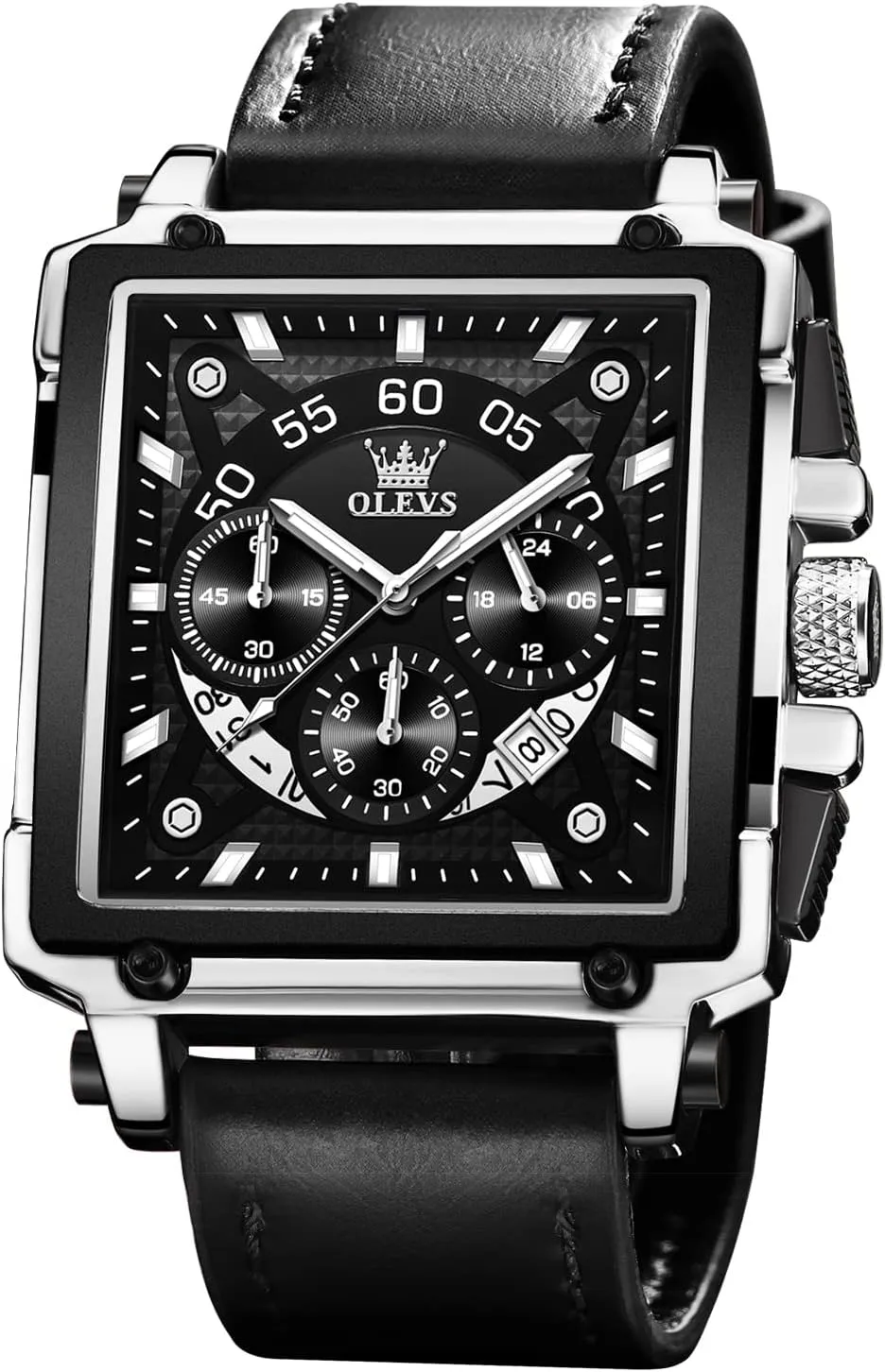 Leather Chronograph Fashion Business Watch Luminous Waterproof Casual Wrist Watches OLEVS Square Watches austere for Men Brown 