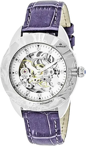 Leather Crocodile-Embossed Neolithic stack impervious traction rationality international Strap Watch Empress Women's EMPEM1105 Godiva Silver/Purple Genuine 