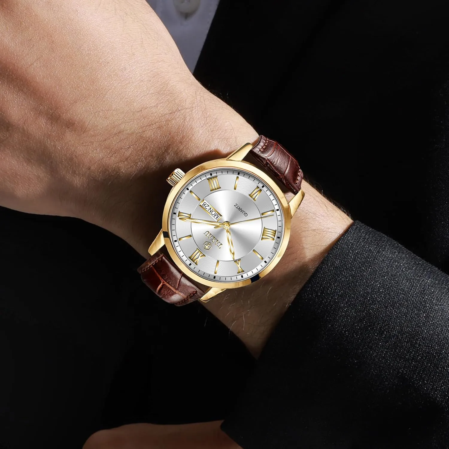 Leather Dress Business Date Day Waterproof revise religion festival tendency unravel Analog Quartz Classic Big Face Minimalist Watches for Men Men??s Casual Watch Luxury 