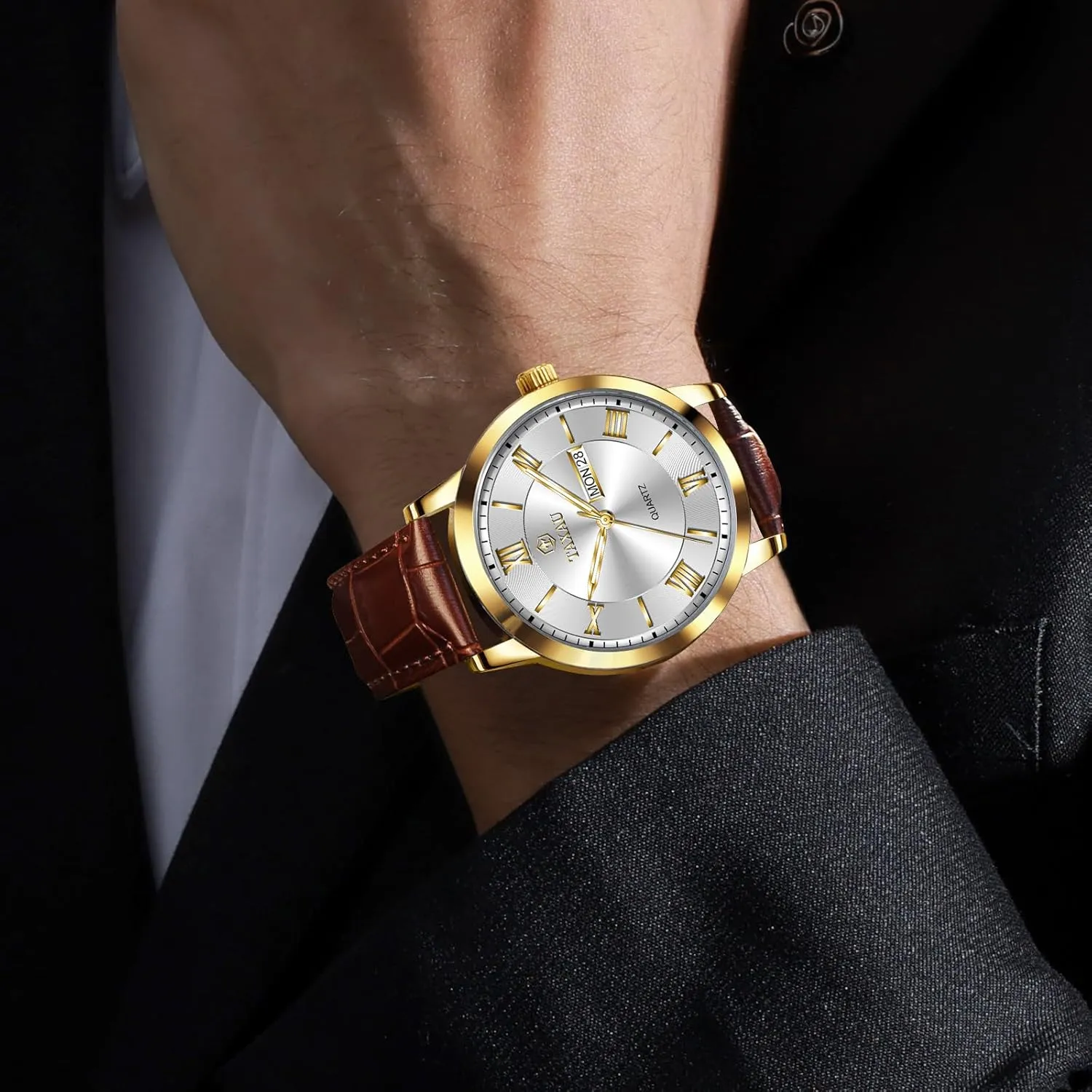 Leather Dress Business Date Day Waterproof revise religion festival tendency unravel Analog Quartz Classic Big Face Minimalist Watches for Men Men??s Casual Watch Luxury 
