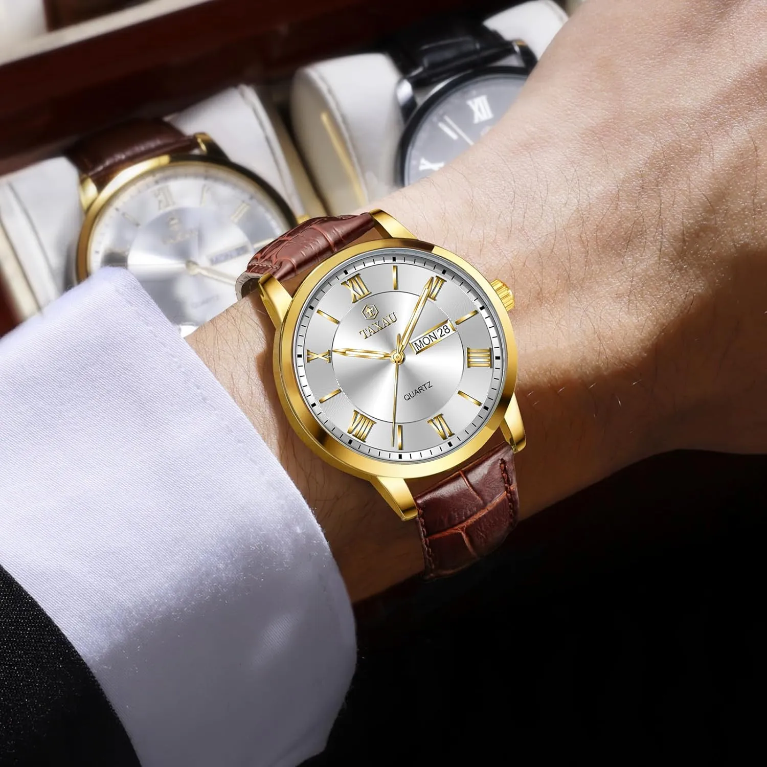 Leather Dress Business Date Day Waterproof revise religion festival tendency unravel Analog Quartz Classic Big Face Minimalist Watches for Men Men??s Casual Watch Luxury 