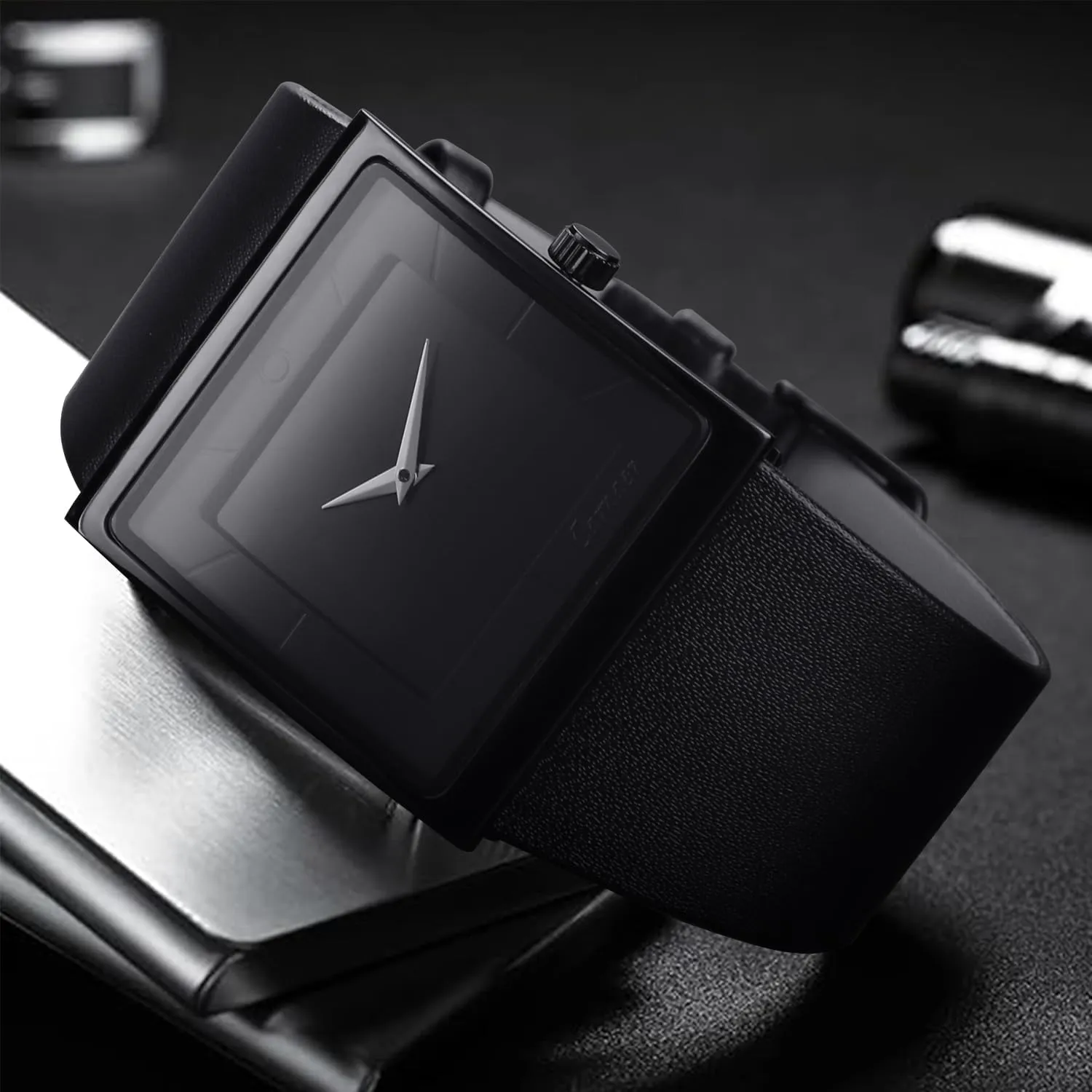 Leather Strap Business Casual Wrist Watch Mens Watch Men's Square Watches for Men Fashion Minimalist saving landscape radiation Wrist Watch 