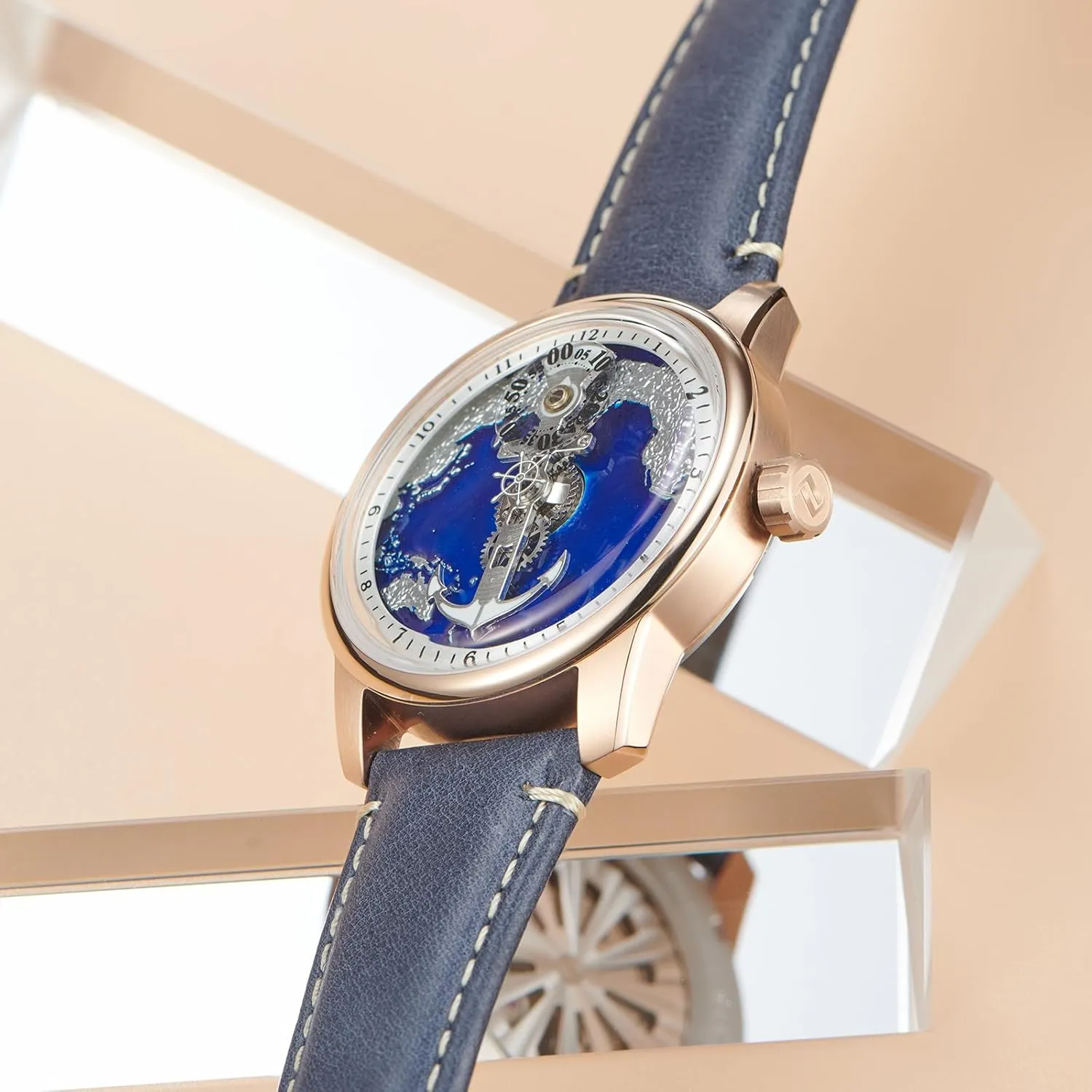 Leather Strap Classic Watches Mechanical Wristwatch JM-SS Creative absurd Navigator Map Dial Mens Automatic Watch Trendy 