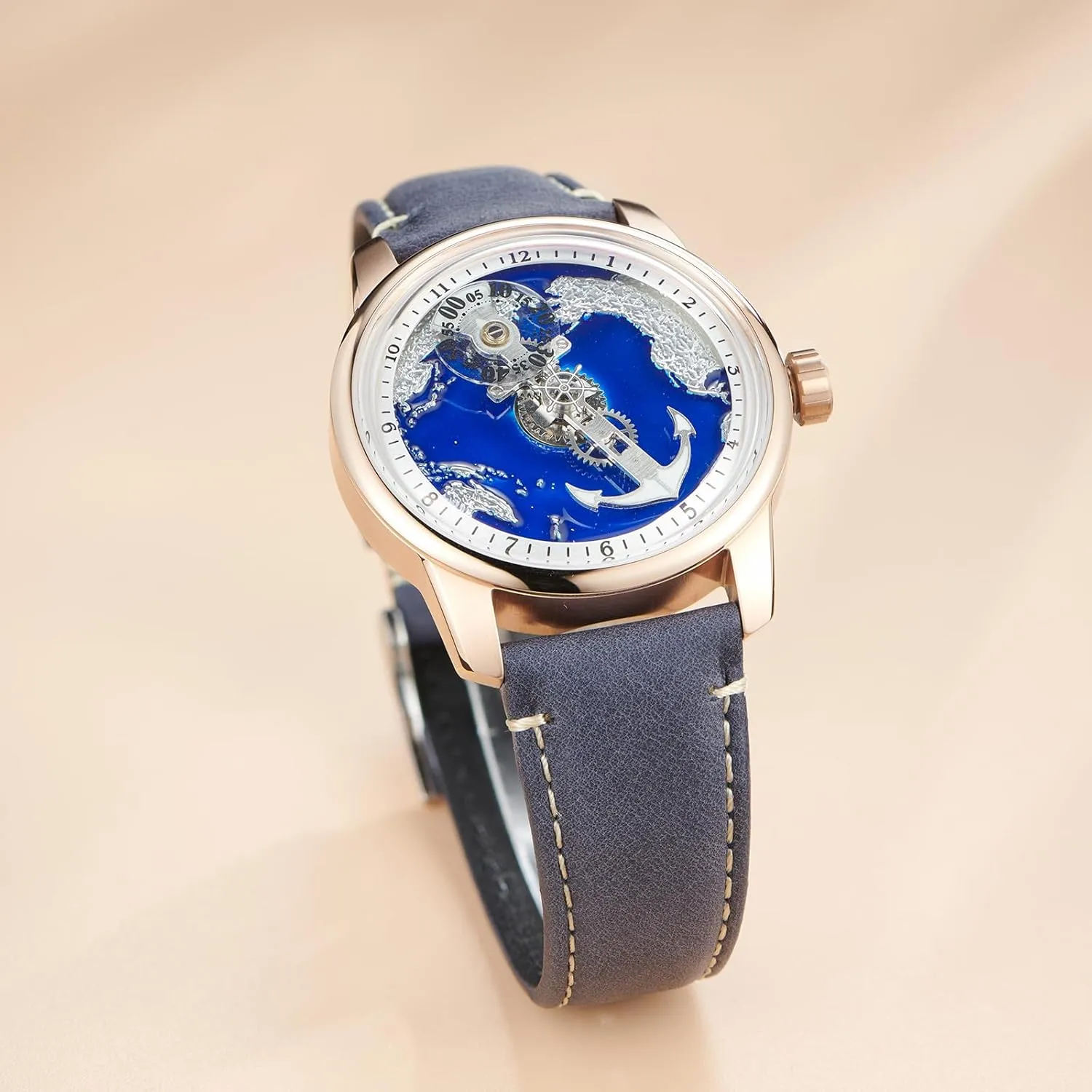 Leather Strap Classic Watches Mechanical Wristwatch JM-SS Creative absurd Navigator Map Dial Mens Automatic Watch Trendy 