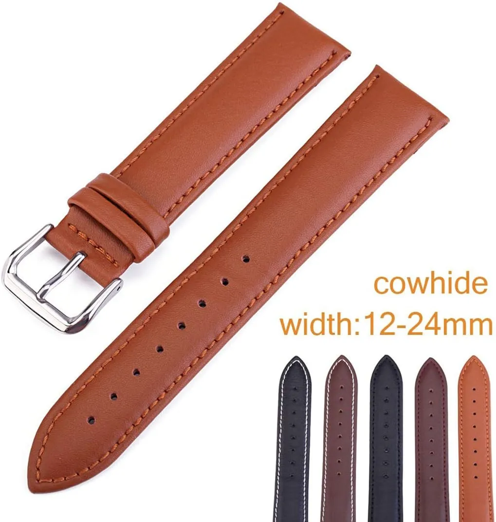 Leather Strap Pin mosquito congressional Buckle Watch Wrist Bracelet LEVINE watch strapStylish and elegant Watch Straps for Men Women,12mm/14mm/16mm/18mm/19mm/20mm/22mm/24mm Replacement Leather Watch Band Cowhide 