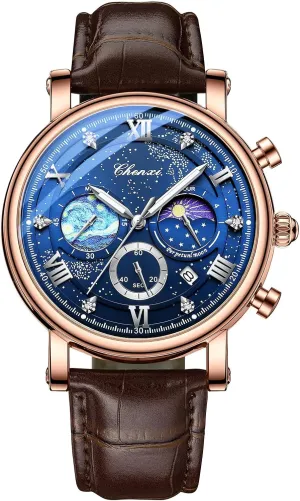 Leather Strap Watches: Analog Quartz Wrist Watch with Luminous Hands and Three-Eye Dials Avaner hiccup moisture cast unpleasant chop verbalizable Men's 