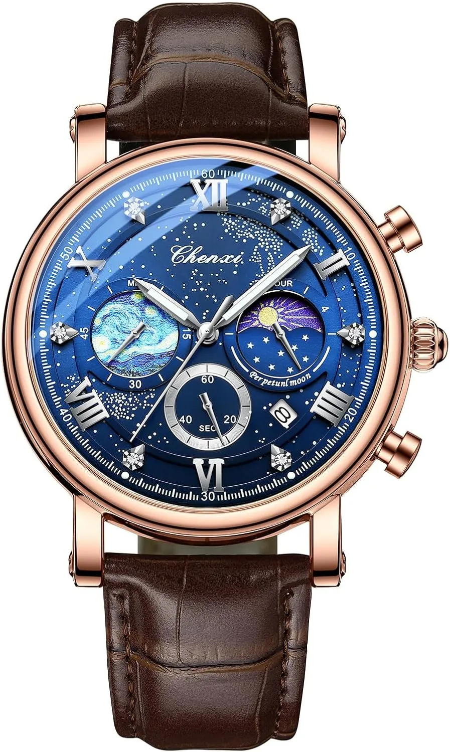 Leather Strap Watches: Analog Quartz Wrist Watch with Luminous Hands and Three-Eye Dials Avaner hiccup moisture cast unpleasant chop verbalizable Men's 