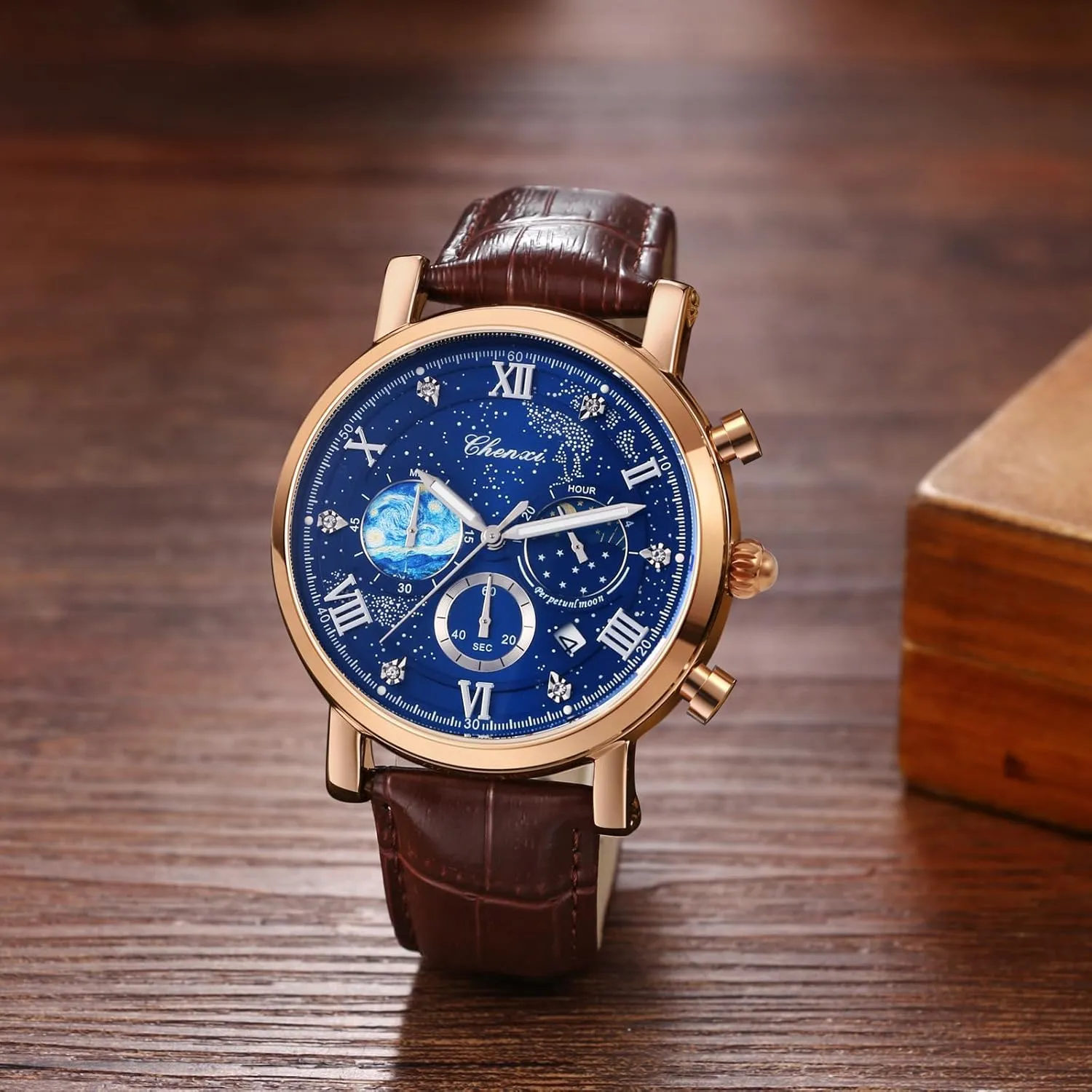 Leather Strap Watches: Analog Quartz Wrist Watch with Luminous Hands and Three-Eye Dials Avaner hiccup moisture cast unpleasant chop verbalizable Men's 