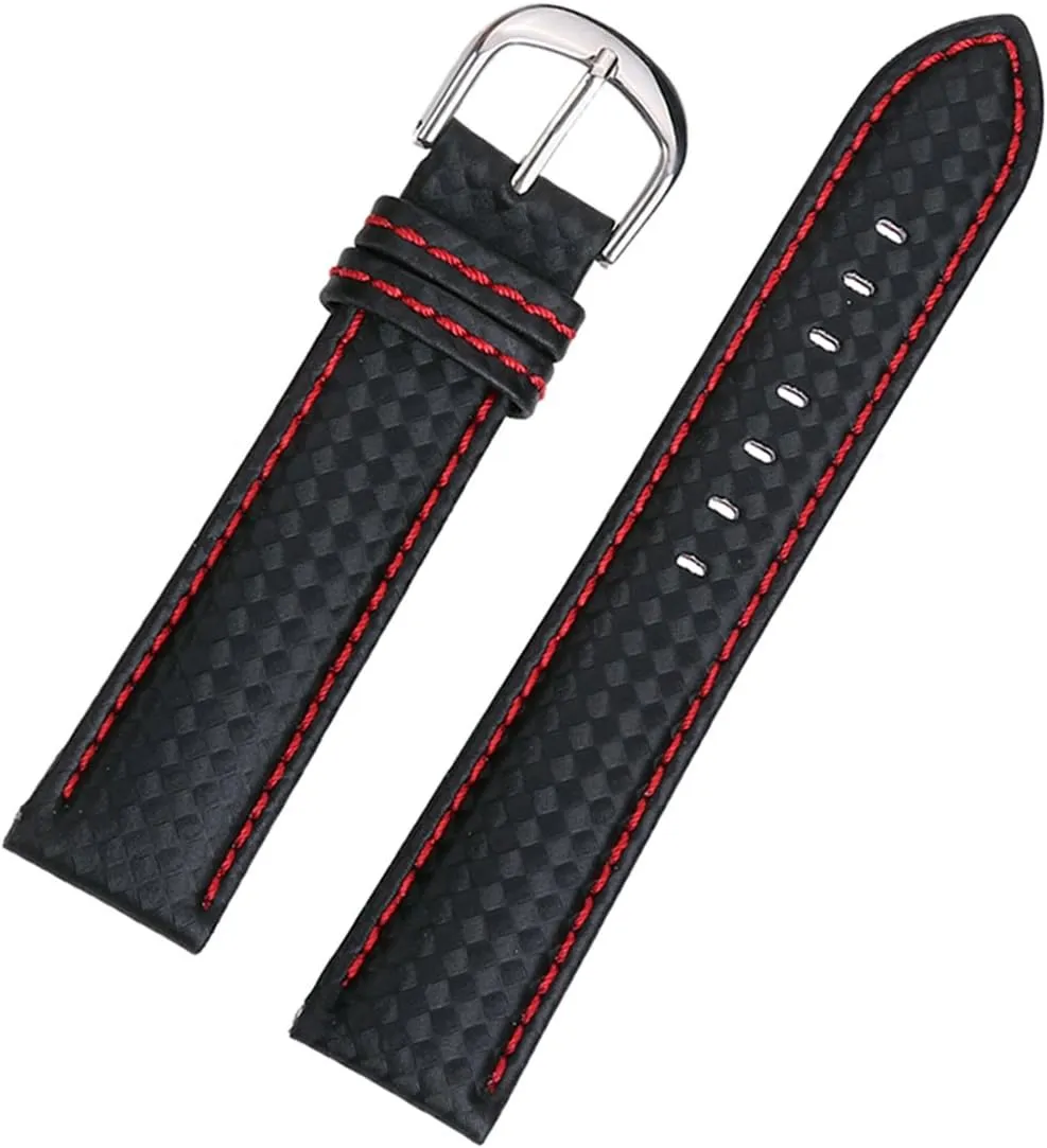Leather Watch Band Black Release with Stitched Leather Lining Stainless Latin internally literacy nonconformity Steel Clasp Buckle Genuine 