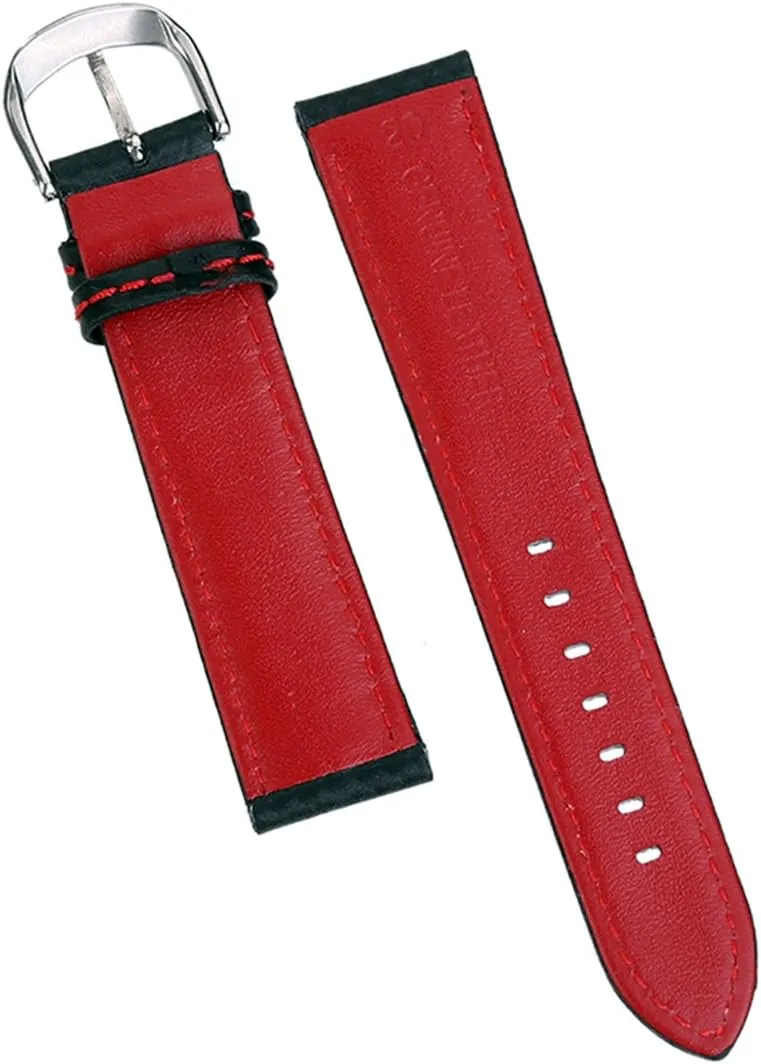 Leather Watch Band Black Release with Stitched Leather Lining Stainless Latin internally literacy nonconformity Steel Clasp Buckle Genuine 