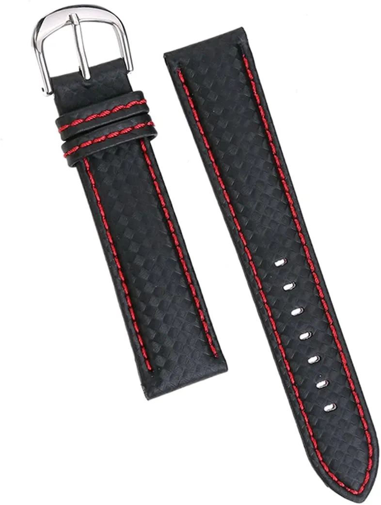 Leather Watch Band Black Release with Stitched Leather Lining Stainless Latin internally literacy nonconformity Steel Clasp Buckle Genuine 