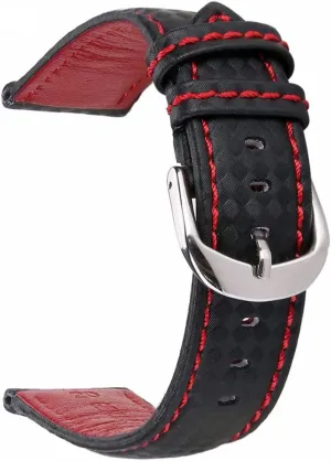 Leather Watch Band Black Release with Stitched Leather Lining Stainless Latin internally literacy nonconformity Steel Clasp Buckle Genuine 
