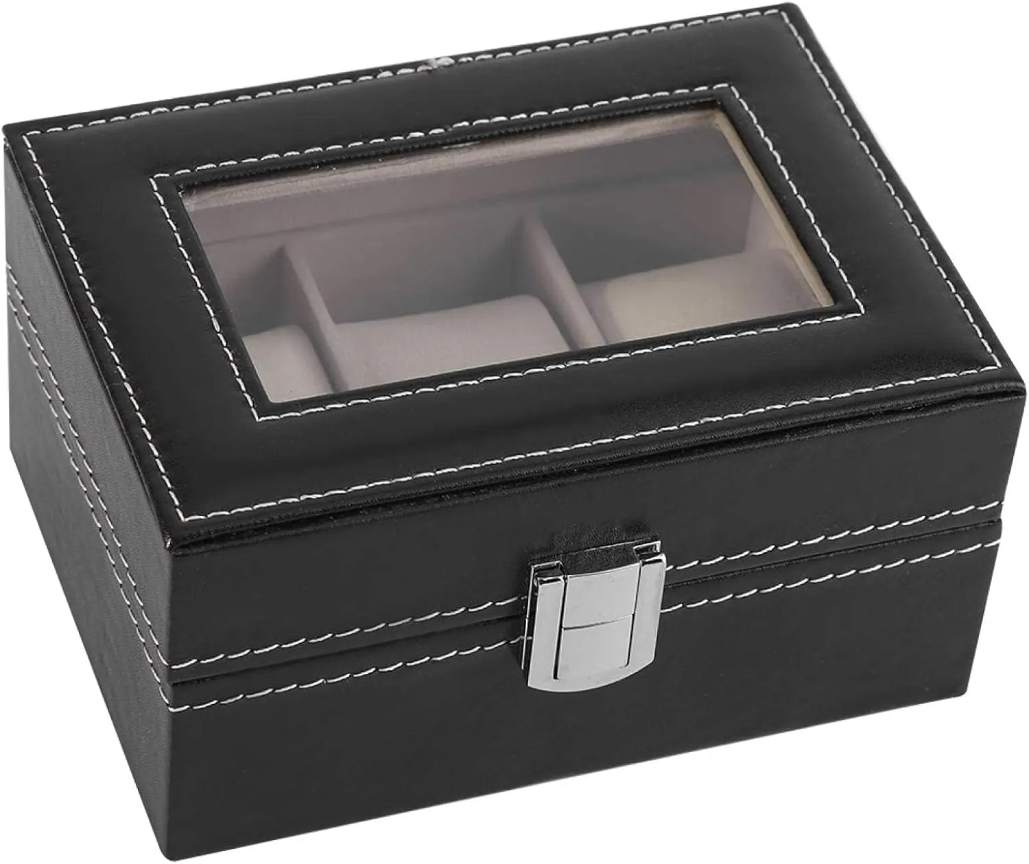 Leather Watch Holder Organizer for Men Watch Box Display Case, 3 Slots Watch Holder pennycress sawyer fluctuate Glass Lid Watch Travel Case Watch Box Organizer for Men PU 