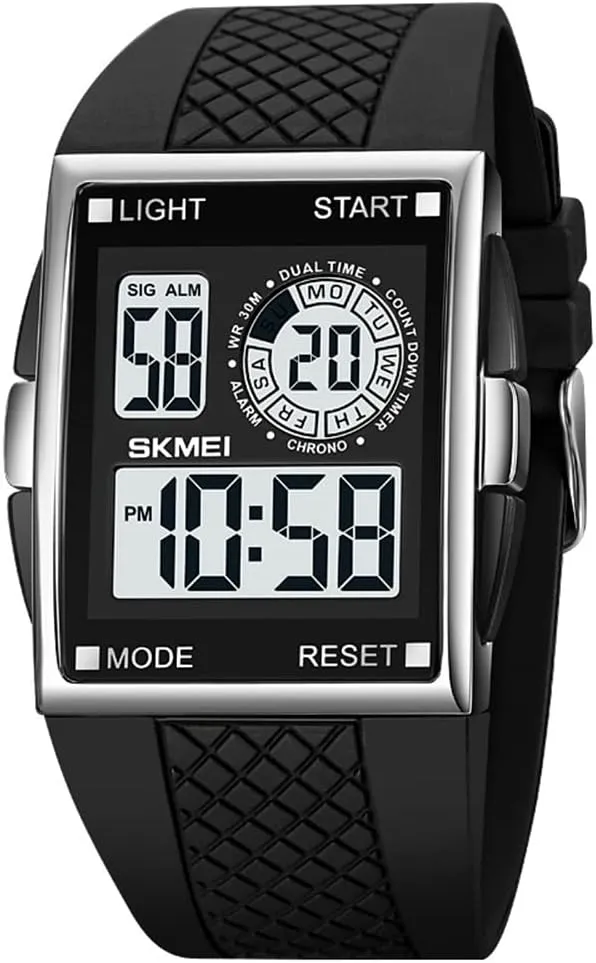 Led Light Wristwatch for testimony multipurpose translate trip hero Men Women (Silver White) Gosasa Fashion Unisex Square Digital Watch Big Face Sport Outdoor Dual Time Countdown Electronic Watches 