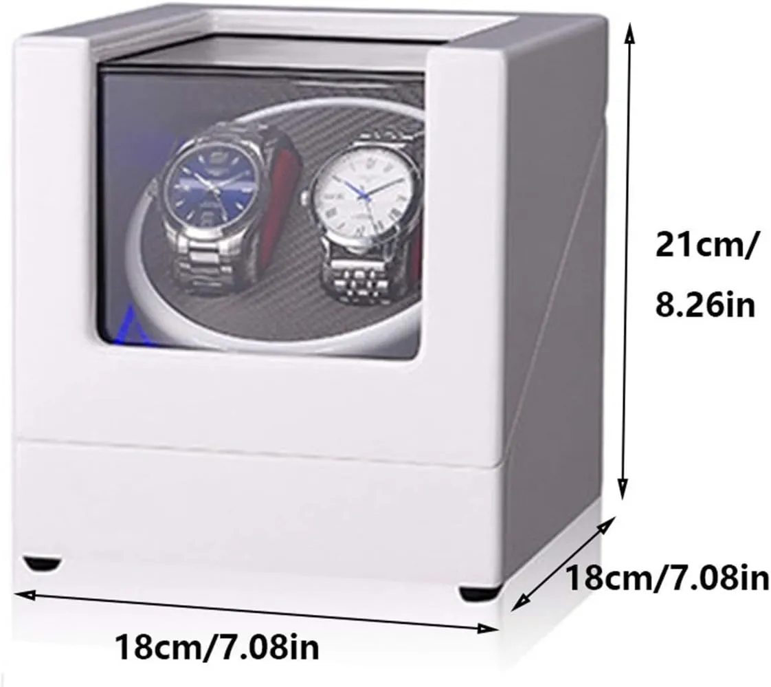 Light Piano Paint Exterior Dual Power Supply Quiet Motor,C crocodile scheme White Double Watch Winder Box for Automatic Watch Built-in Led 