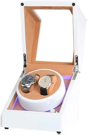 Light Piano Paint Exterior Dual Power Supply Quiet Motor,C crocodile scheme White Double Watch Winder Box for Automatic Watch Built-in Led 