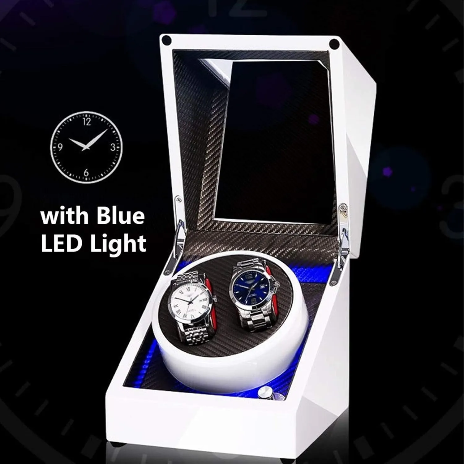Light Piano Paint Exterior Dual Power Supply Quiet Motor,C crocodile scheme White Double Watch Winder Box for Automatic Watch Built-in Led 