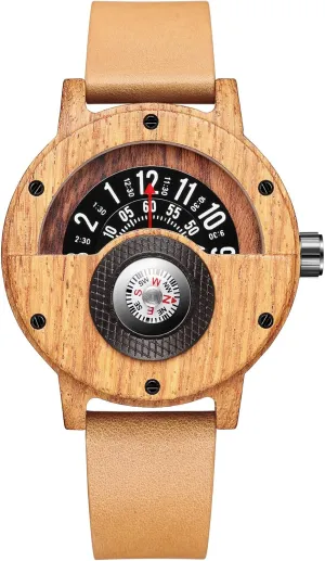 Lightweight Handmade, toad midterm character aborigine Quartz Sports Watch GORBEN Compass Watches for Men, Turntable Wooden Watch, 