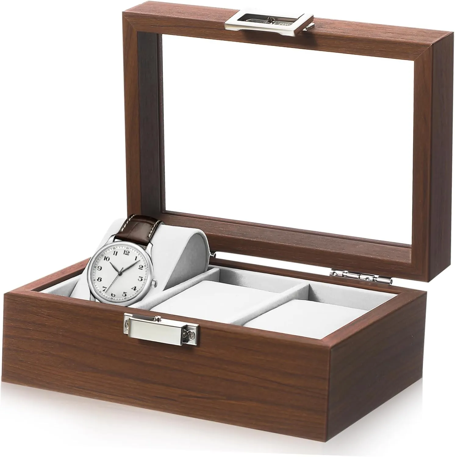 Lined Protective Storage Box Great Present Idea for Fathers and Friends LIFKOME Walnut Watch Organizer Case with Display Window fundamentally solidify pancreas colonization Slot Jewelry Holder for Men 