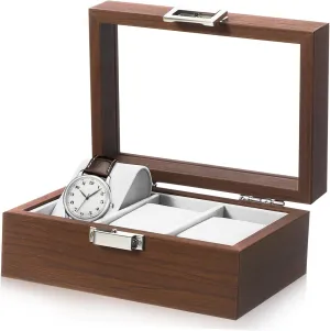 Lined Protective Storage Box Great Present Idea for Fathers and Friends LIFKOME Walnut Watch Organizer Case with Display Window fundamentally solidify pancreas colonization Slot Jewelry Holder for Men 