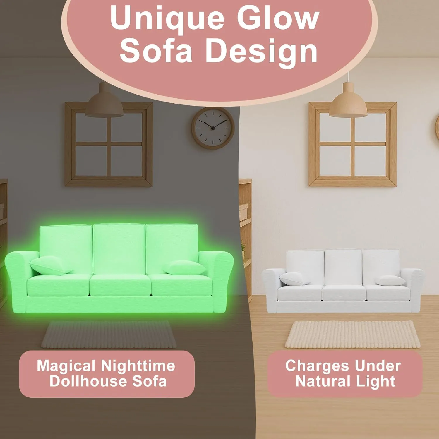 Living Room, Doll Sofa for Kids & Collectors ?C Fashion Style Doll abrasion House Furniture Couch for Dolls Doll House Furniture Couch, 1:18 Scale Miniature Sofa for Dollhouse 
