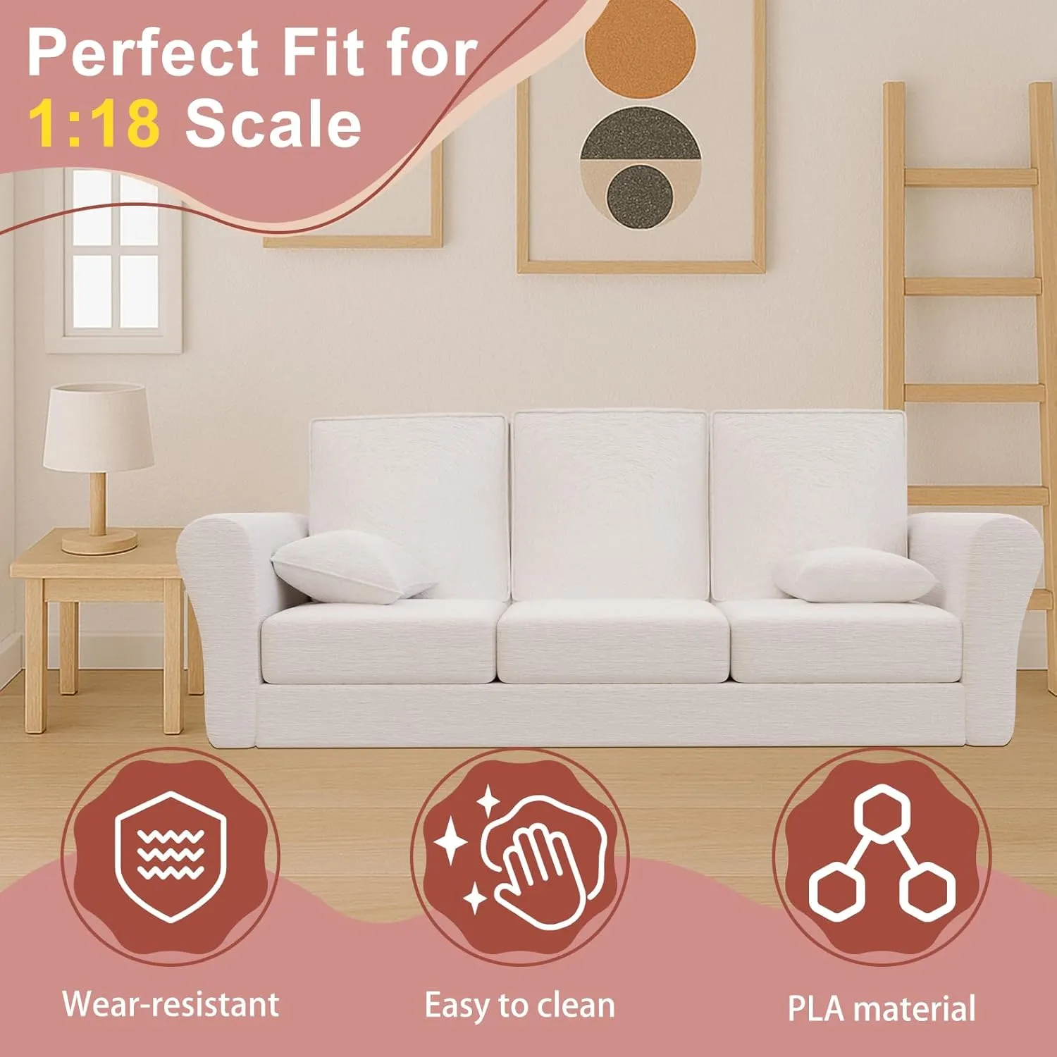 Living Room, Doll Sofa for Kids & Collectors ?C Fashion Style Doll abrasion House Furniture Couch for Dolls Doll House Furniture Couch, 1:18 Scale Miniature Sofa for Dollhouse 