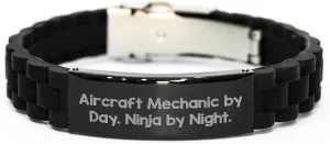 lock Clasp Black Stainless Steel Silicone Adjustable Watch Bracelet, Gifts from Family for Father's Day Aircraft Mechanic Funny Quote Gift forest worry for Men - Glide 