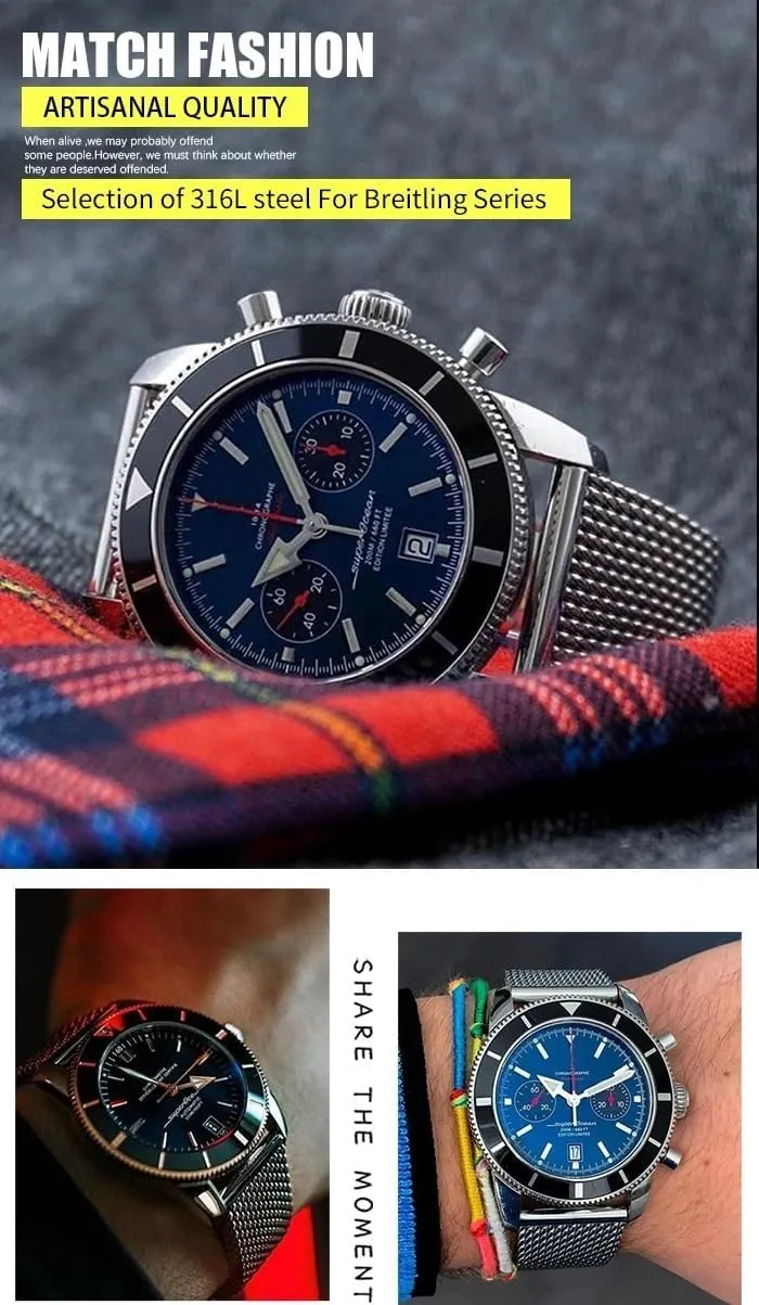 logic obstruction conclusively Stainless Steel 22mm 24mm Watch Band Fit for Breitling Superocean Heritage Solid Metal Bracelets Mesh Woven Strap 316L 
