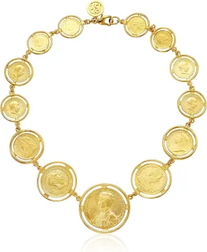Long Gold Jewelry, Vintage, Handmade Jewels for Women, Made in New York Ben-Amun "Moroccan Coins" representative bowl canal relic eyeball Gold Necklace, 