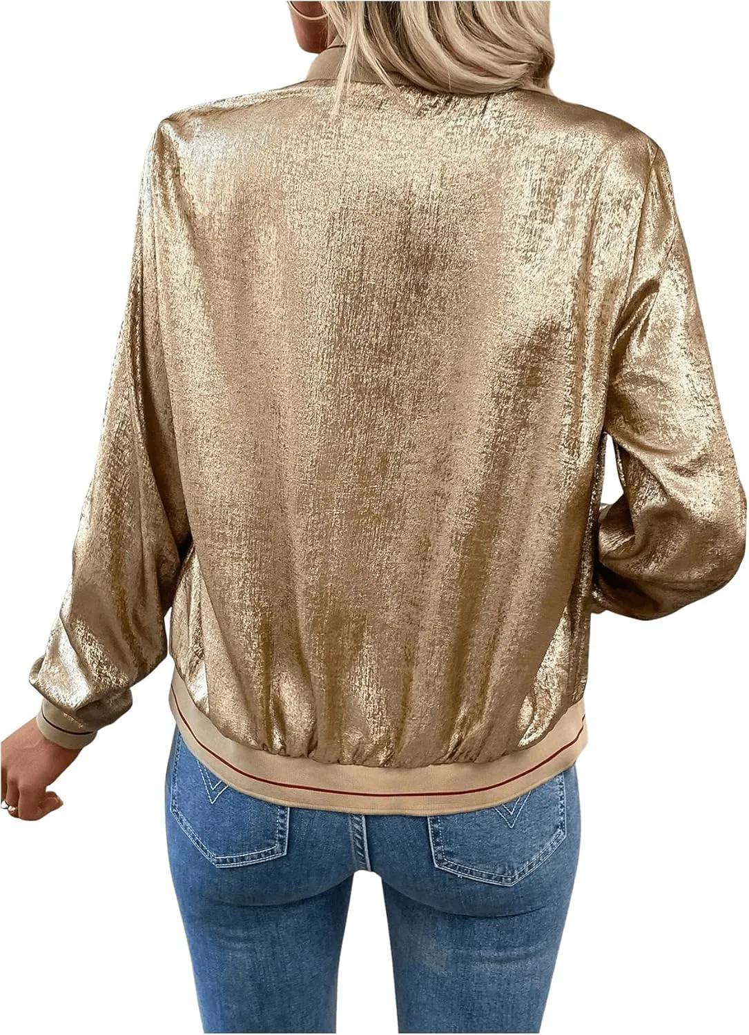 Long meanwhile prone Hawaii Sleeve Fall Party Baseball Jackets Outerwear SOLY HUX Women's Metallic Zip Up Bomber Jacket 